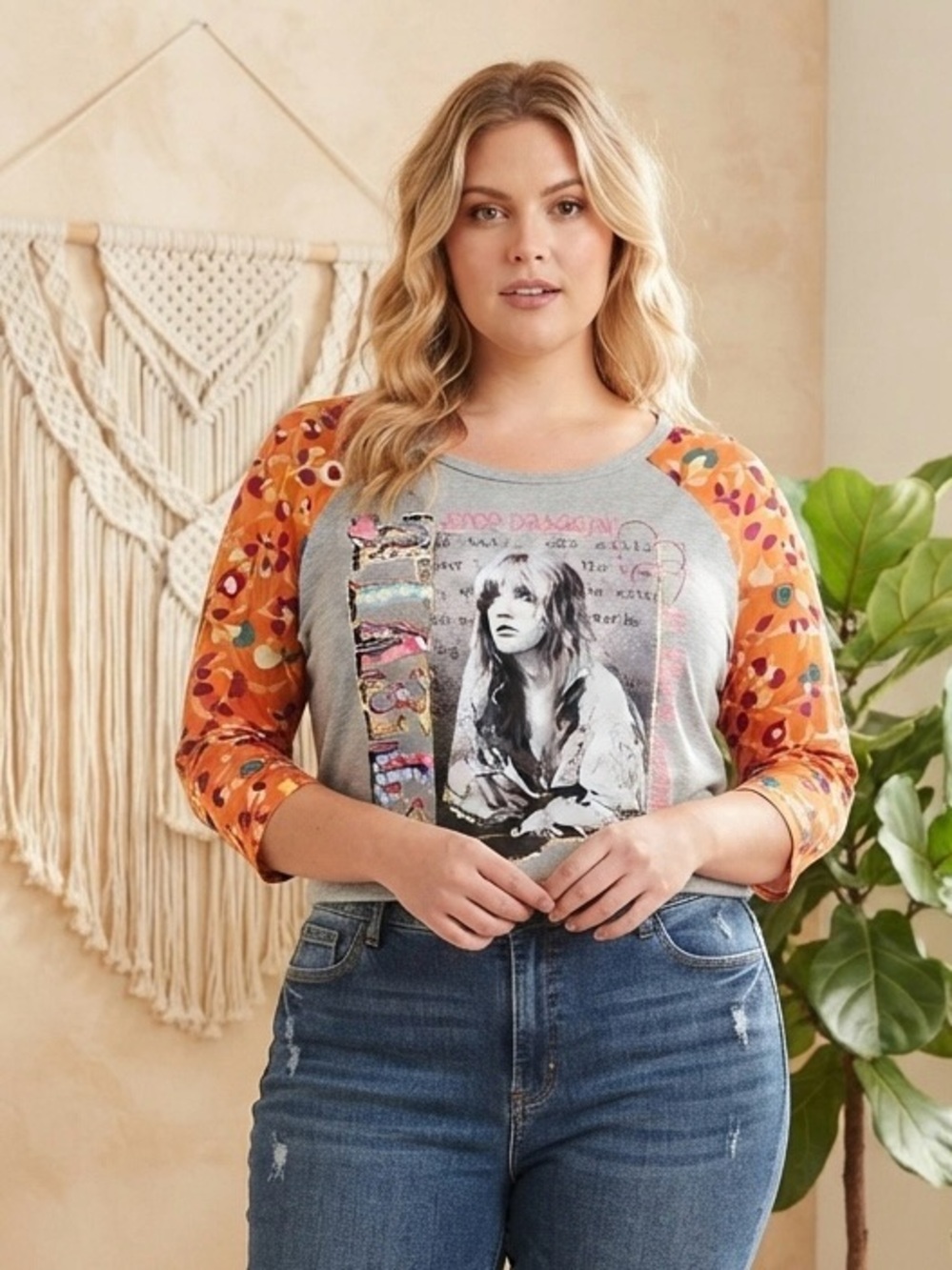 #35 Lularoe Plus-Size Raglan Graphic Stevie Nicks Upcycled top PTP 23”